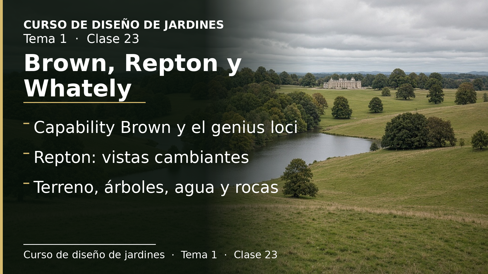 Diapositiva de la clase 23: Capability Brown, Repton y los cinco elementos de Whately