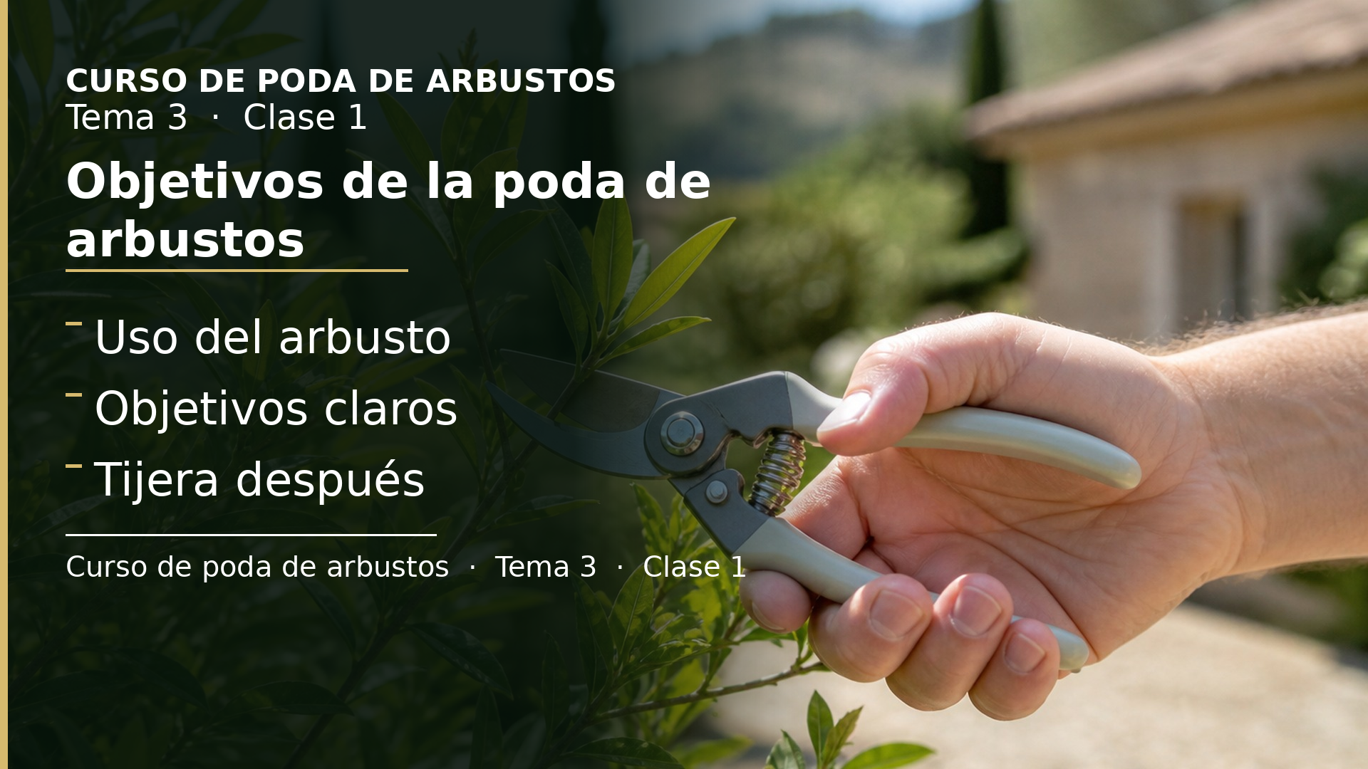 Diapositiva de la clase 1: Objetivos de la poda de arbustos