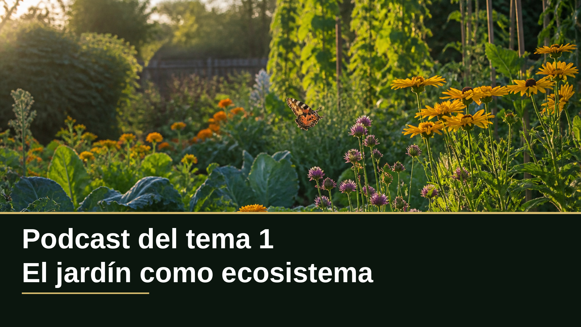Diapositiva del resumen: Podcast del tema 1 · El jardín como ecosistema