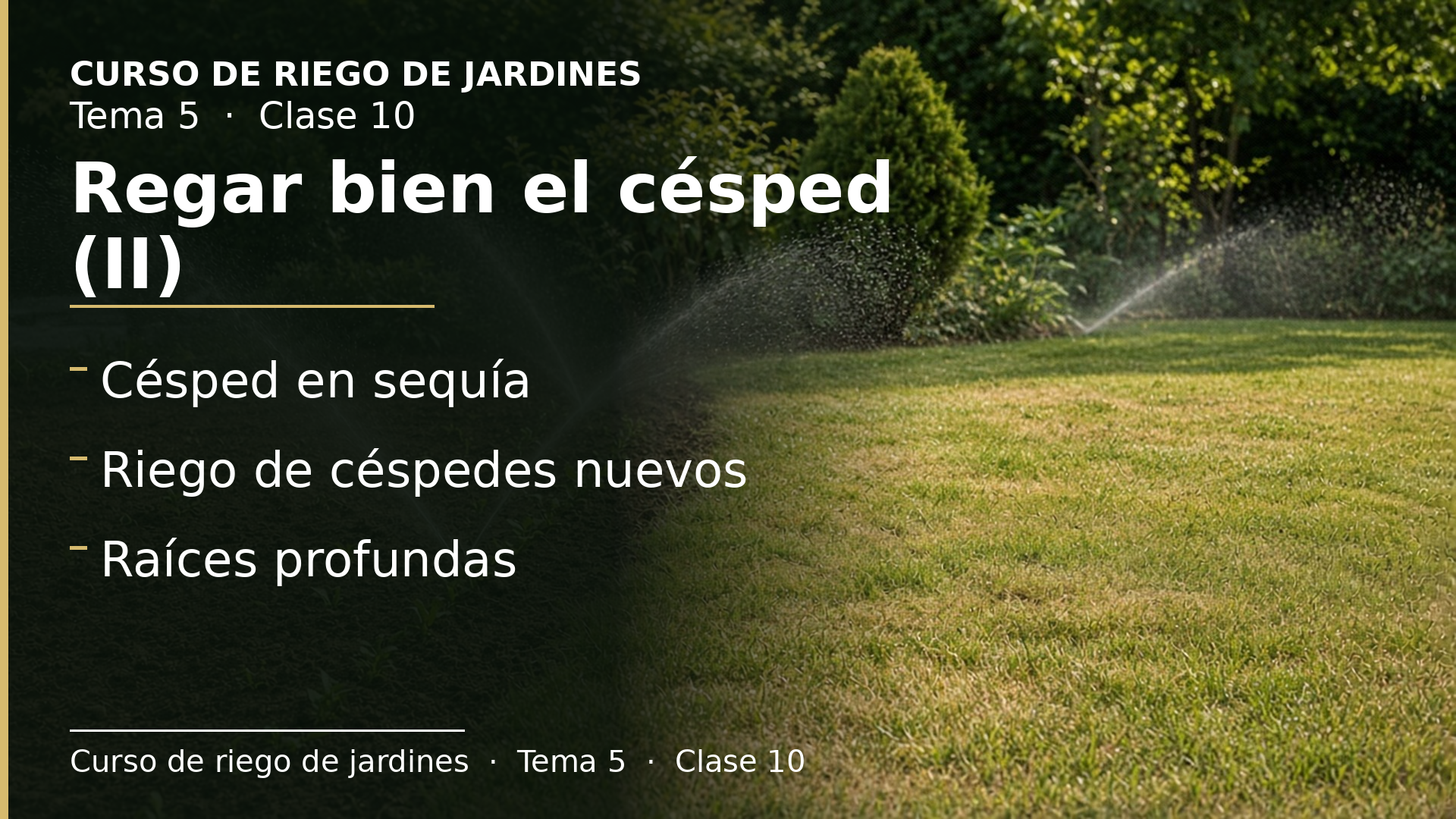 Diapositiva de la clase 10: Buenas prácticas en el riego del césped (II): sequía, céspedes nuevos y raíces
