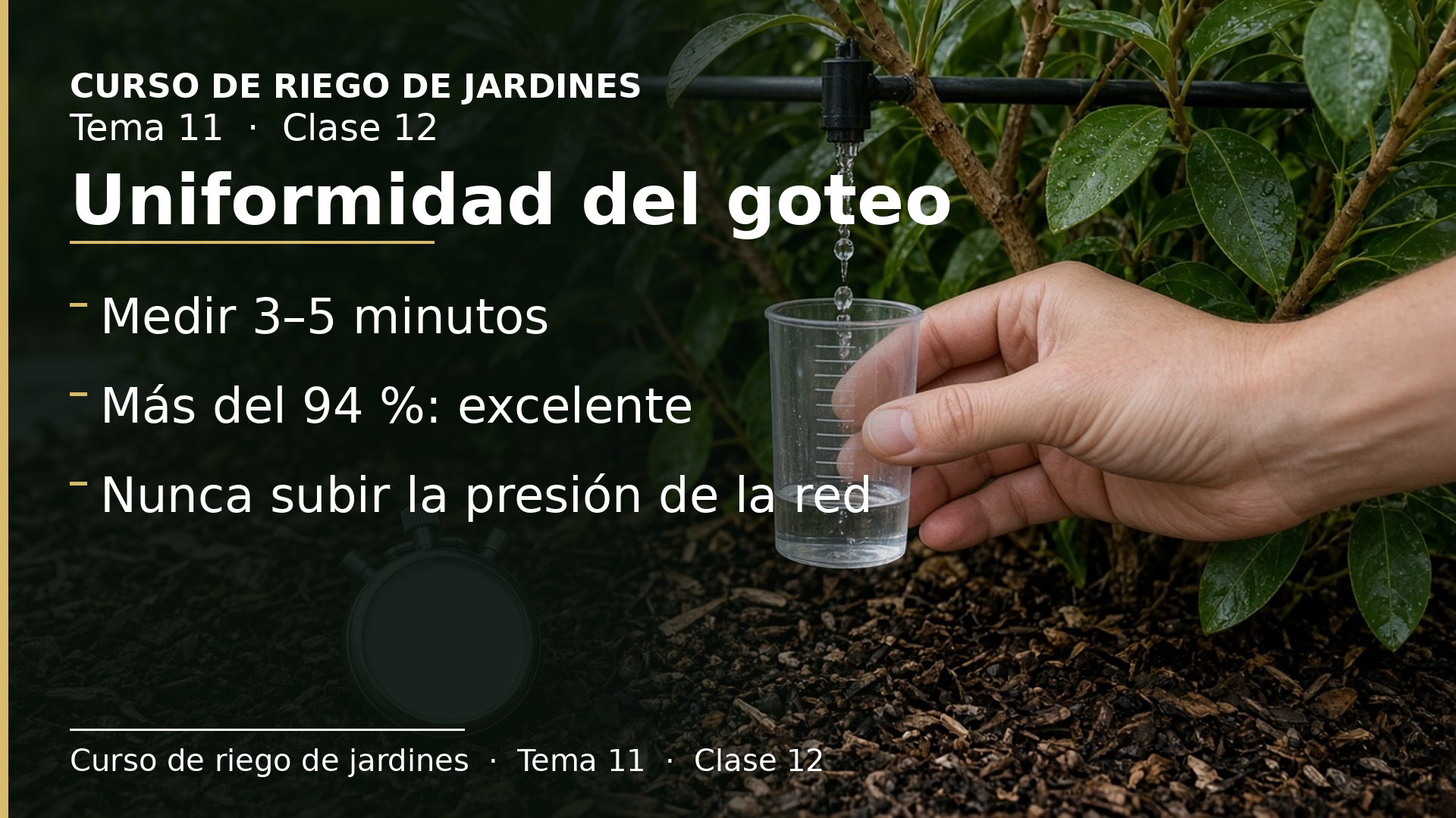Diapositiva de la clase 12: Evaluar el riego por goteo (II): uniformidad y manejo