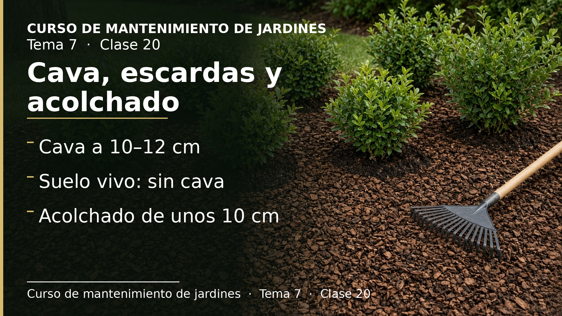 Diapositiva de la clase 20: Cava, escardas y acolchado
