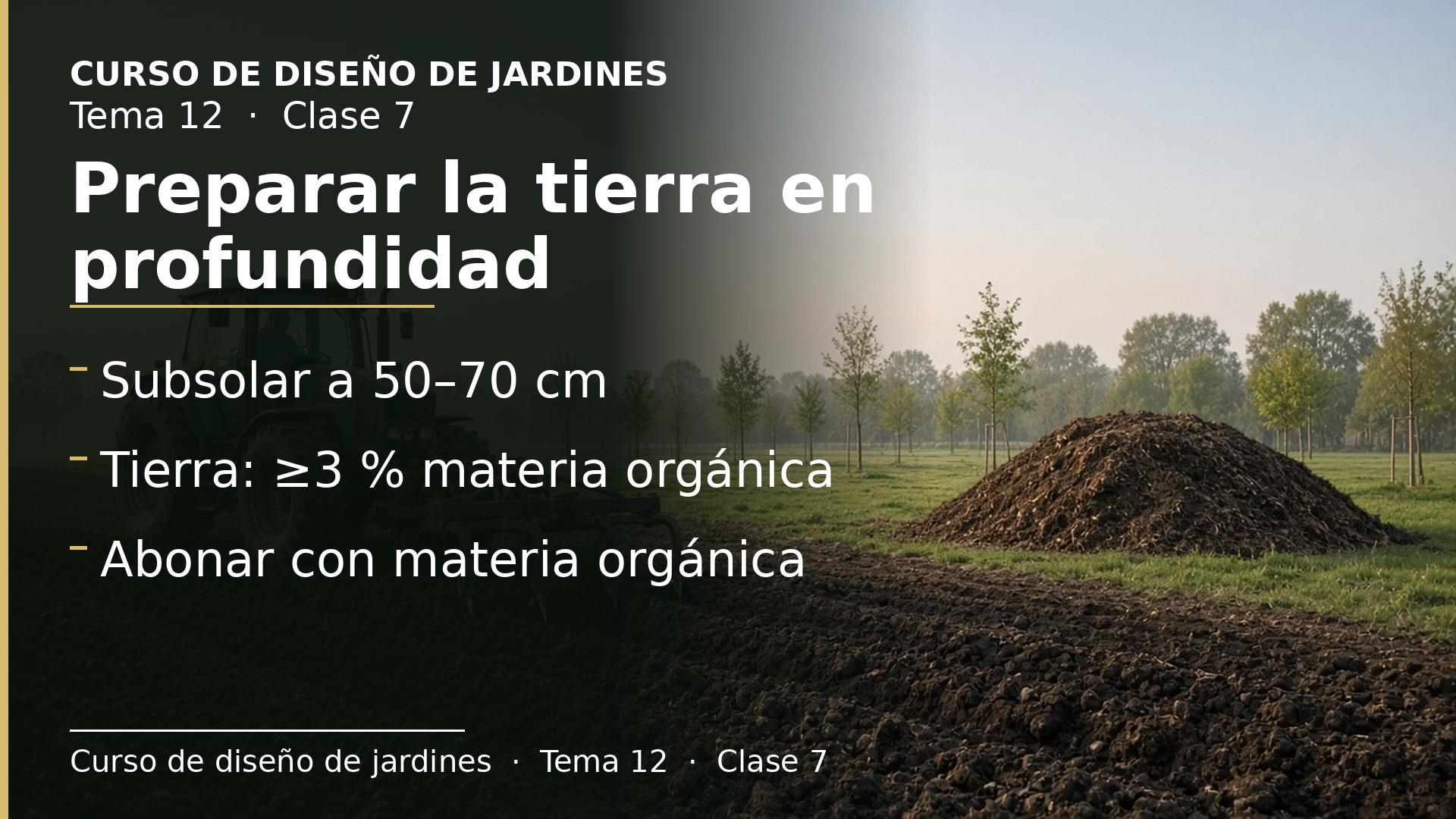 Diapositiva de la clase 7: Preparar la tierra en profundidad: subsolado, tierras y enmiendas
