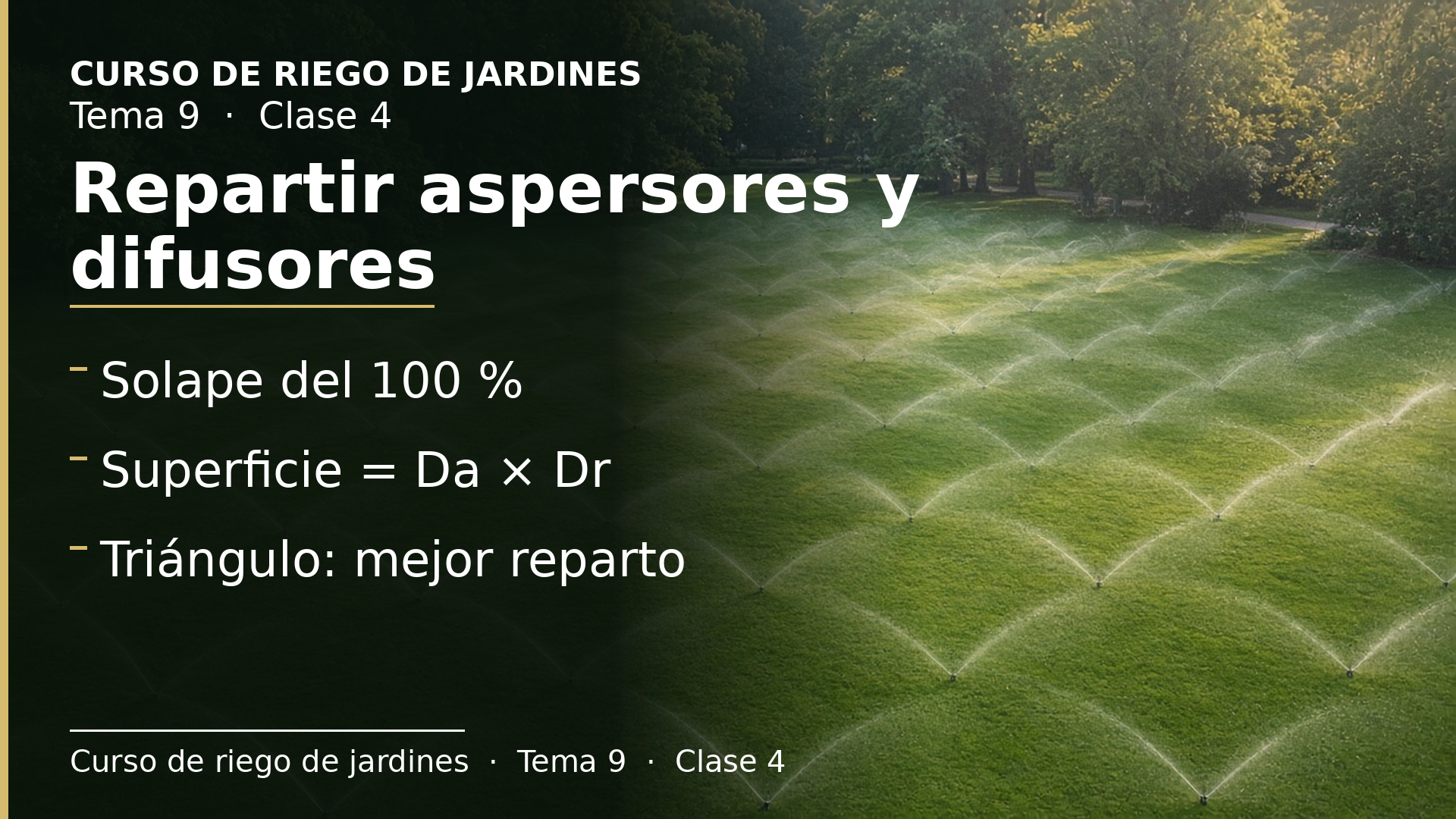Diapositiva de la clase 4: Repartir aspersores y difusores: solape y marcos de riego