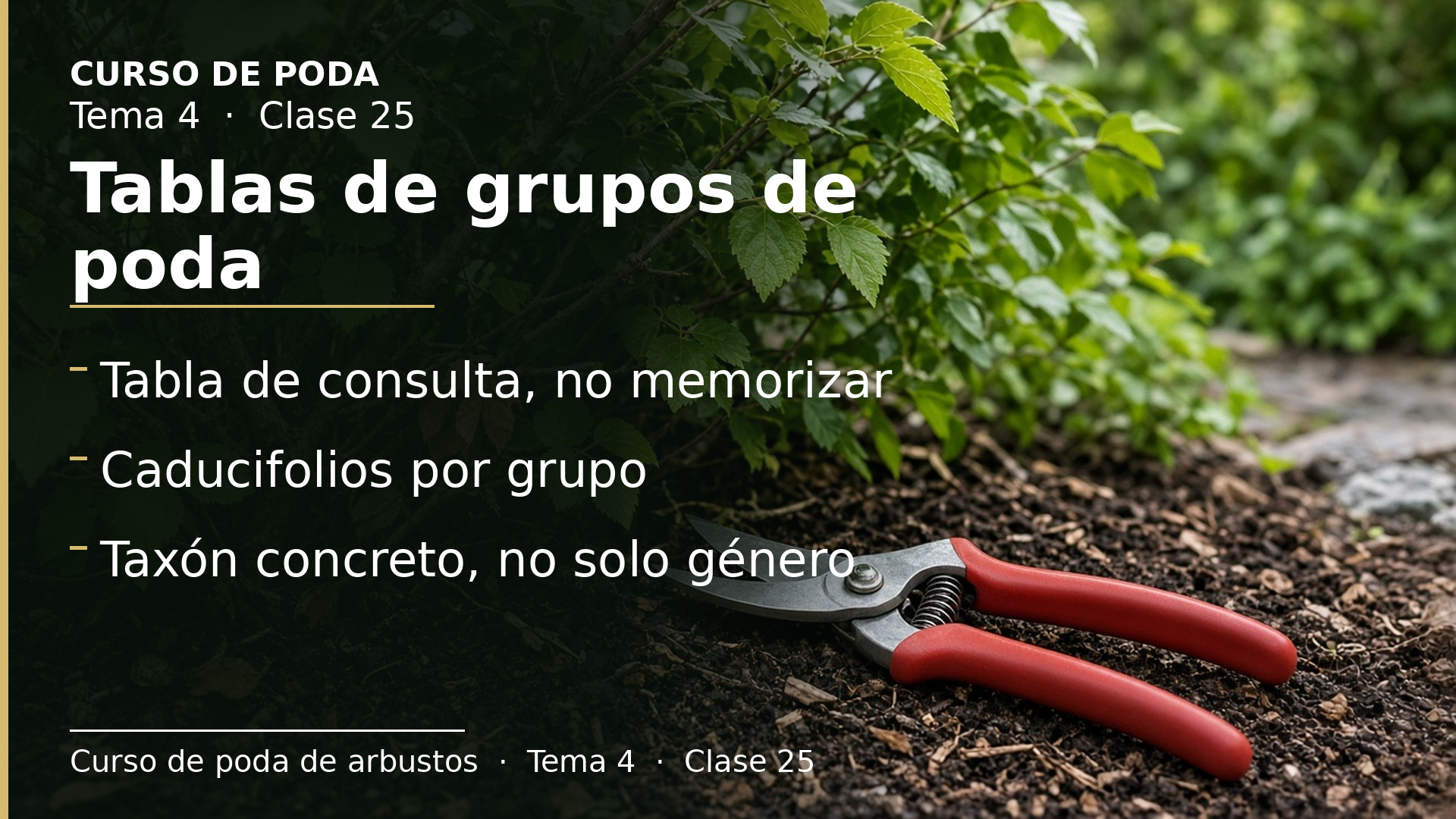 Diapositiva de la clase 25: Tablas de grupos de poda (caducifolios)