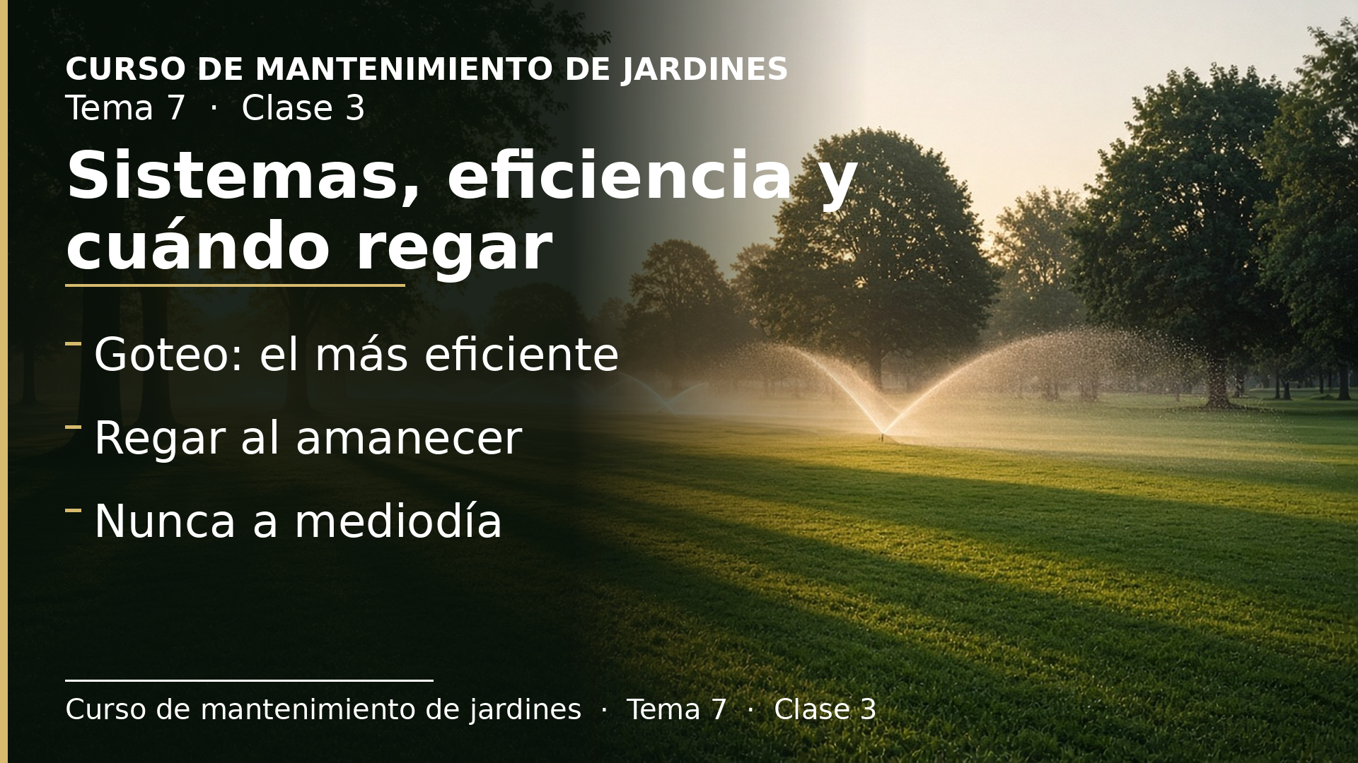 Diapositiva de la clase 3: Sistemas de riego, eficiencia y cuándo regar