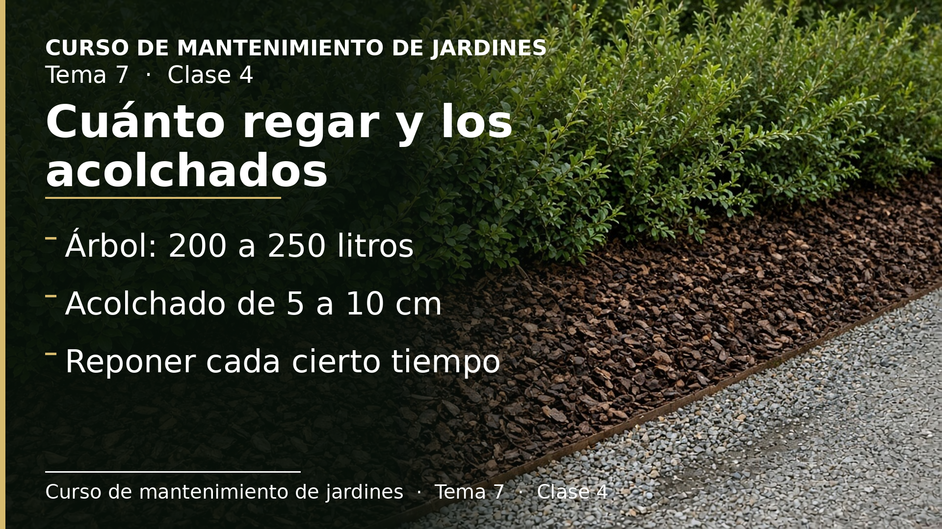 Diapositiva de la clase 4: Riego en verano y otoño, cuánto regar y los acolchados