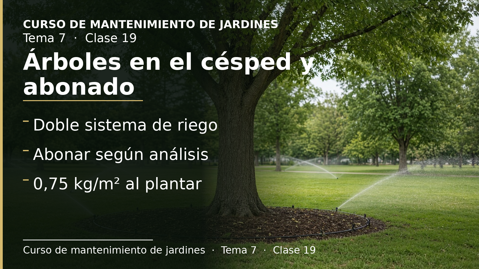Diapositiva de la clase 19: Árboles en el césped y abonado de las plantaciones