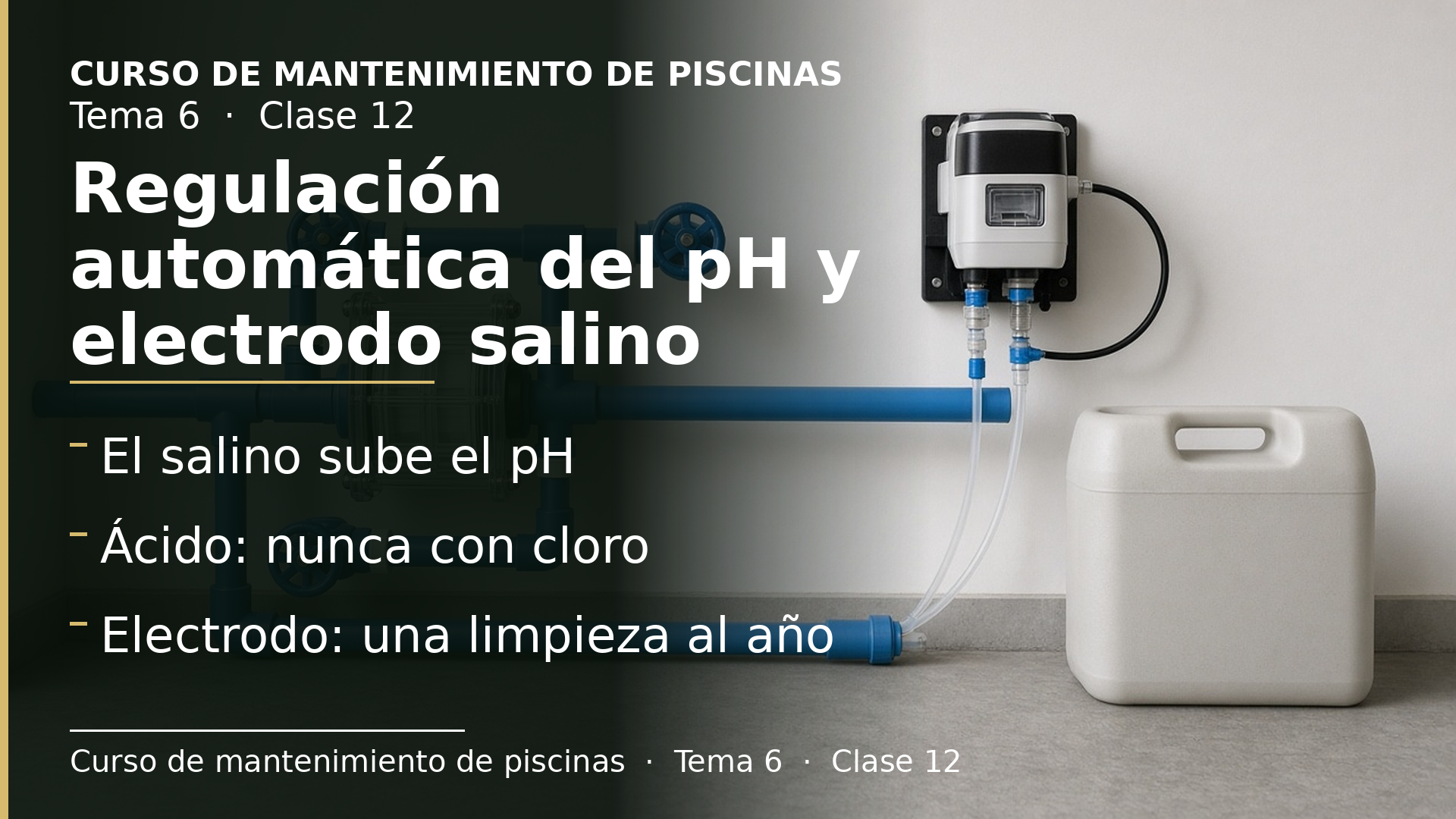 Diapositiva de la clase 12: Regulación automática del pH y mantenimiento del clorador salino