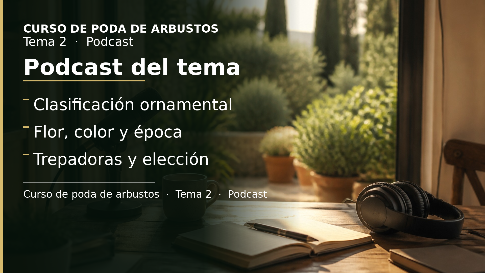 Diapositiva del resumen: Podcast del tema 2 · Tipos y características ornamentales