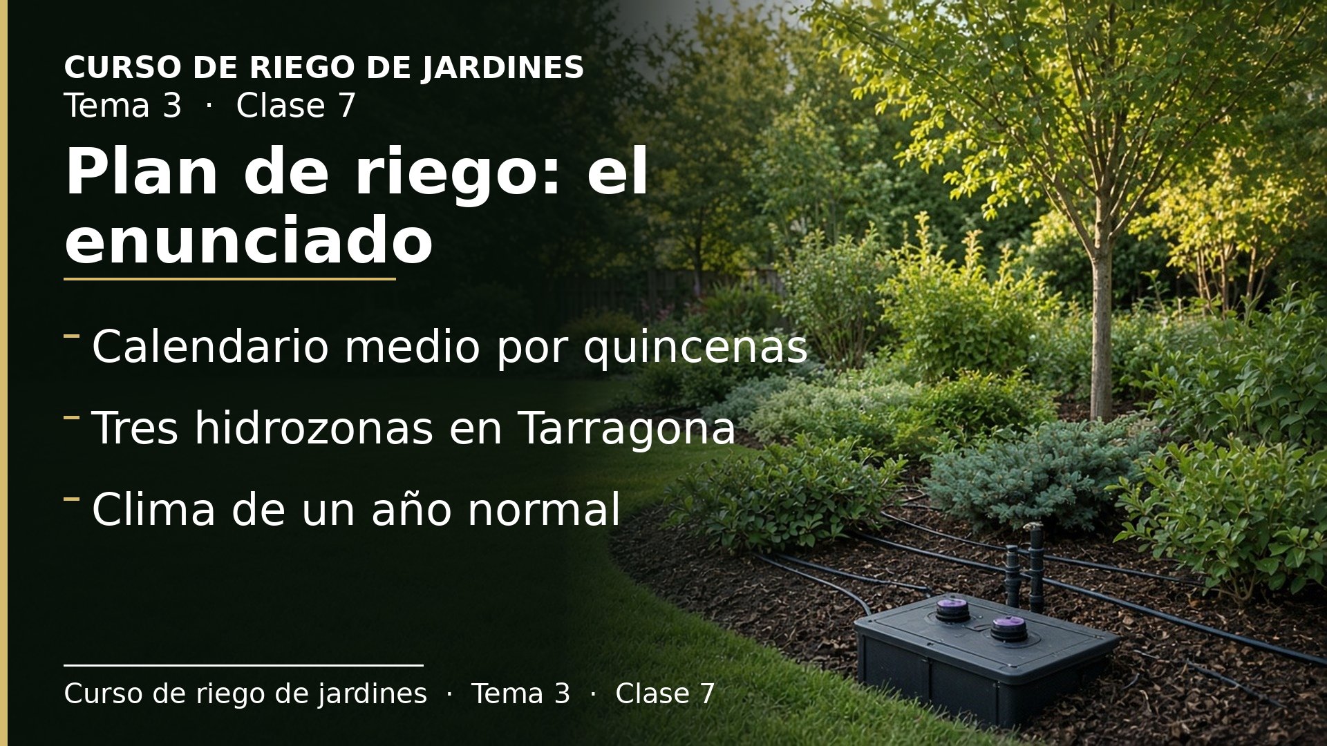 Diapositiva de la clase 7: Ejercicio: elaborar un plan de riego (planteamiento)